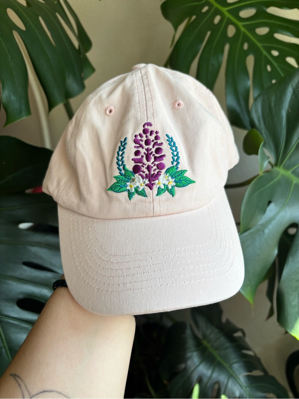 FP Movement by Free People Pale Pink Floral Embroidered Baseball Cap